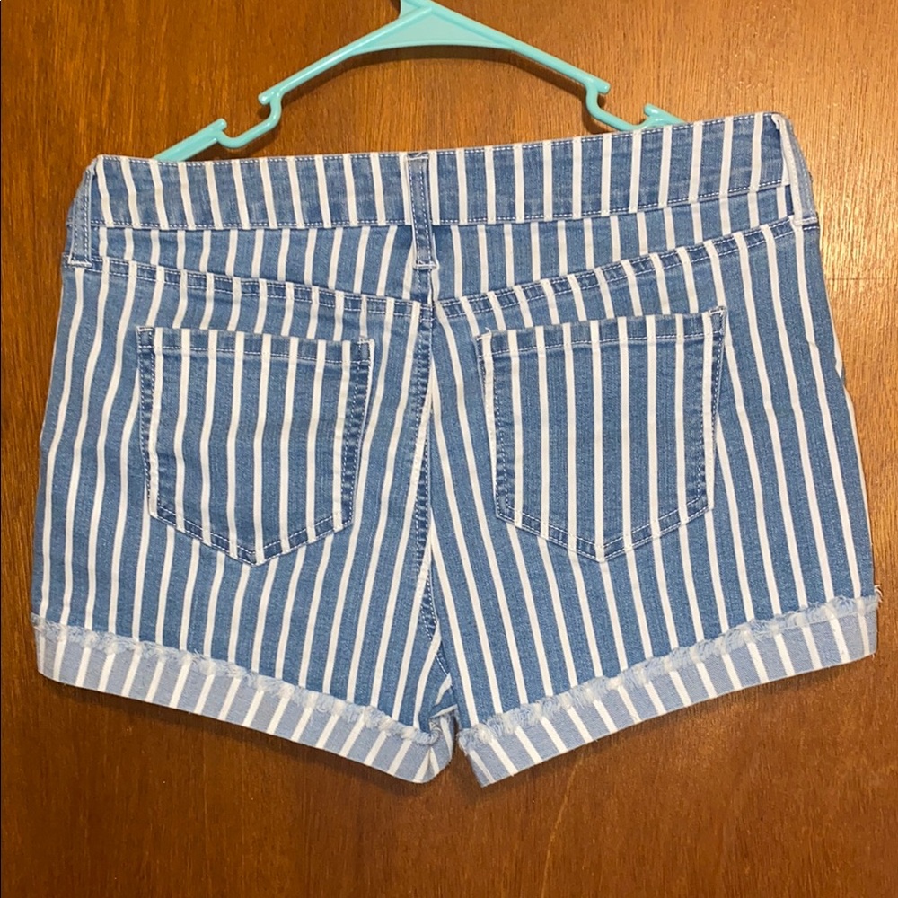 Blue Striped Women's Shorts - Picture 4 of 7